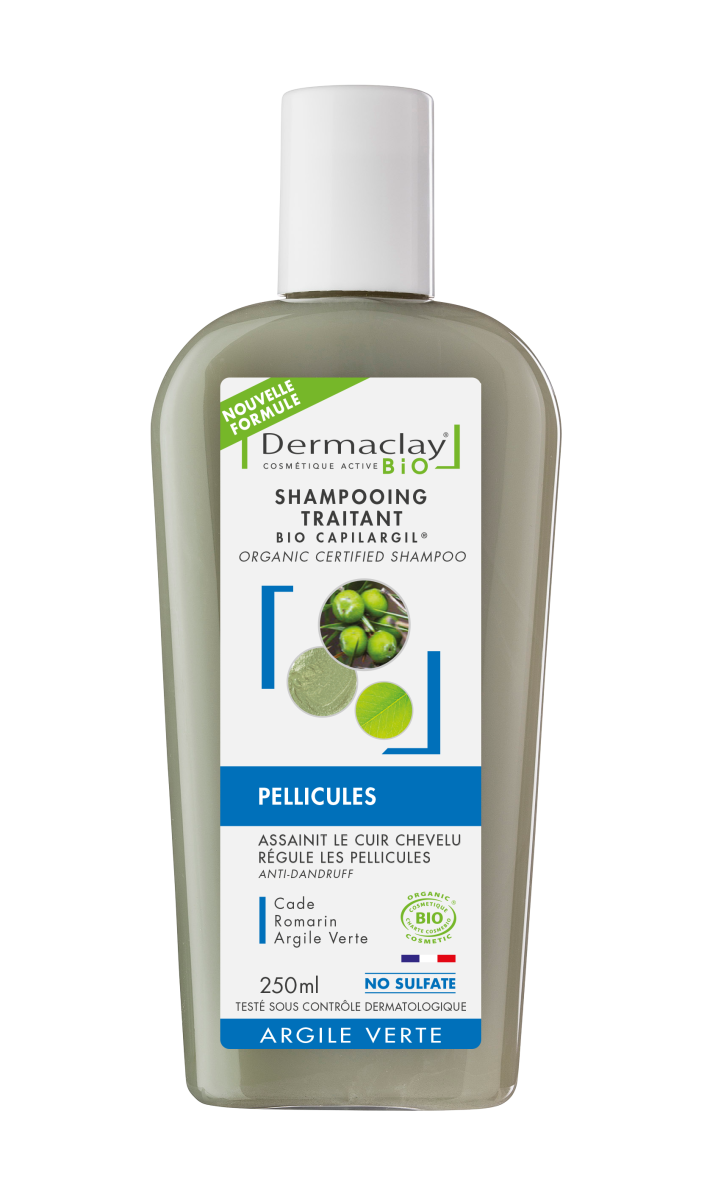 Shampoing Traitant Bio Anti Pellicules 250ml Argile Verte sans sulfates - Shampooing - 