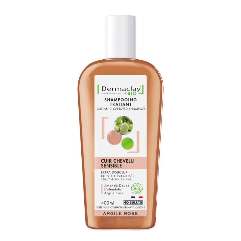 Shampoing Traitant Bio Cuir Chevelu Sensible 250ml argile rose sans sulfates - Shampooing - 