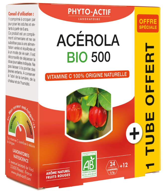 Acerola BIO 500 - 24+12 comprimés OFFERTS