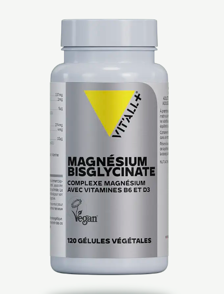 Magnésium Bisglycinate Complexe magnésium avec vitamines B6 et D3 en 60 gélules